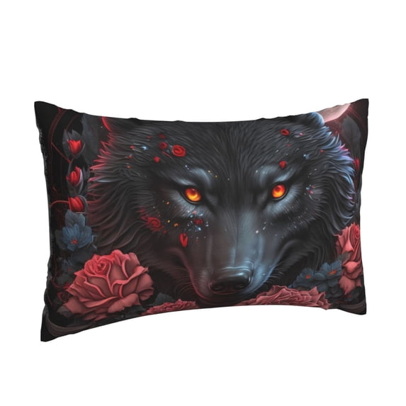 Salouo Rose Full Moon Black Wolf Print Print Pillow Case Cover,Wrinkle-Free Bed Pillow Cover Pack of 1 Home Decor Fade-Resistant and Stain-Resistant ,Pillows Not Included -16"x24"
