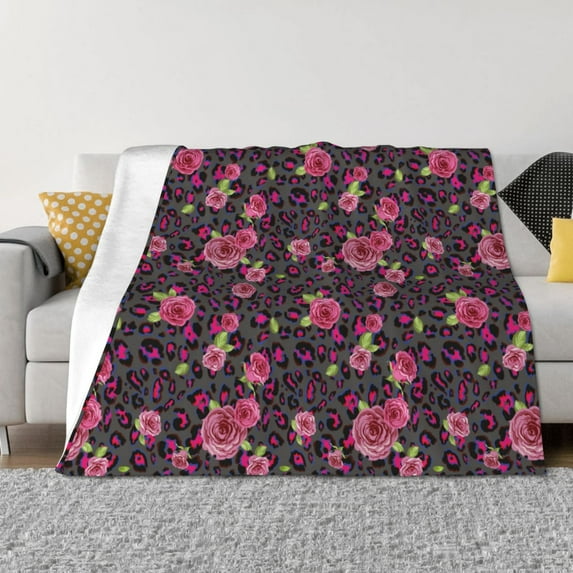 Salouo Rose Mix Leopard 2 Print Throw Blanket Gifts for Women Men Soft Flannel Blanket for Home Living Room Decor Bedroom Blanket Gifts for Mom Dad -60"x50"
