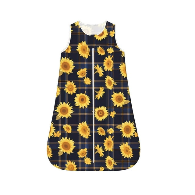 Salouo Royal Blue Plaid Sunflower Print Baby Sleep Sack Wearable