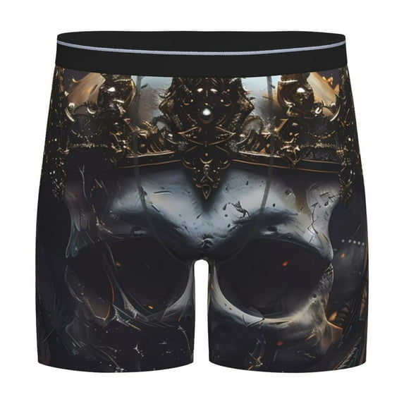 Salouo Royal Skull With Golden Crown Pattern Men's Boxer Briefs, Soft & Breathable Underwear Elastic Waistband Briefs for Men,1-Pack