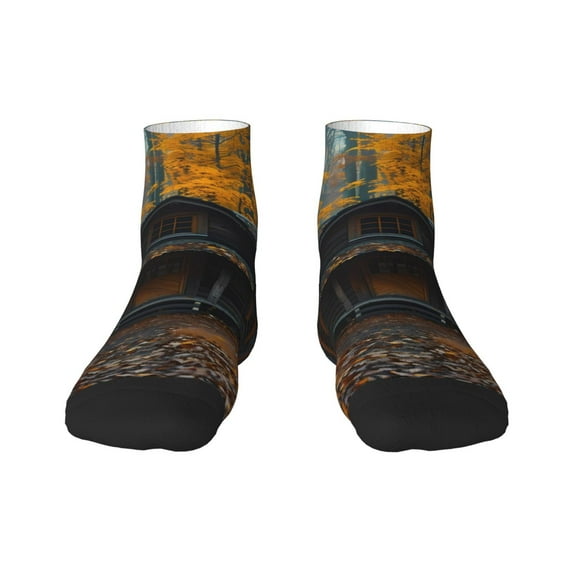 Salouo Rustic Cabin Autumn Forest Pattern Unisex Middle Tube Socks,Middle-Finger Knee High Socks Over The Calf Tube Stocking Crew Stockings for Women and Men Tube Socks