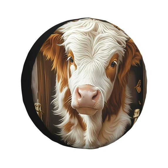 Salouo Rustic Cow Butterflies Champagne Print Spare Tire Cover 14-17 inch Spare Tire Protector Universal Tough Tire Wheel Cover for Trailer SUV and Truck-16 inch