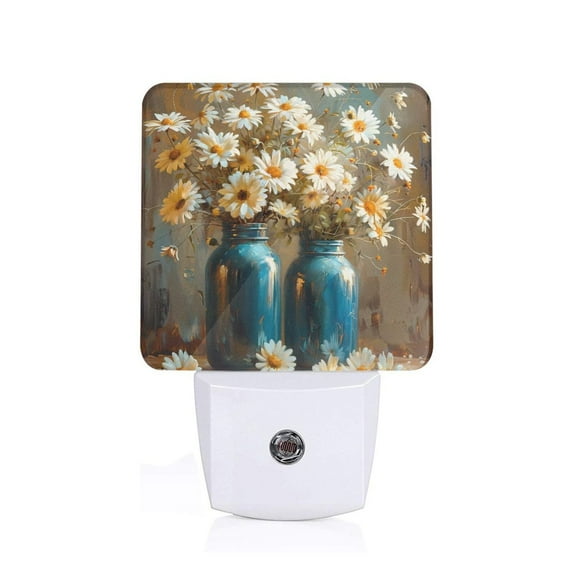 Salouo Rustic Daisy Mason Jars for Night Lights Plug into Wall 1 Pack, 0.5W Plug in Night Light with Dusk-to-Dawn Light Sensor LED Nightlight for Bathroom, Adult, Hallway-EU