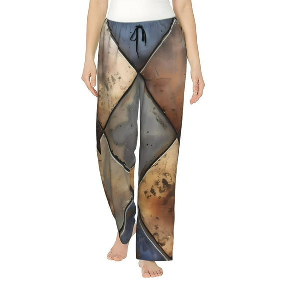 Salouo Rustic Tile Pattern Print Women's Pajama Pants Casual Loose Sweatpants PJs Flowy Pants Drawstring Palazzo for Women Wide Leg Pants Lounge Pajama -X-Large