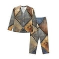 thumbnail image 1 of Salouo Rustic Tile Pattern Pattern Women's Pajamas Set Long Sleeve Button Down Sleepwear Soft Pj Lounge Sets for women 2 Piece Pjs Set with Long Pants-XX-Large, 1 of 7