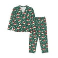thumbnail image 1 of Salouo Santa Hat Joy Green Festive Pattern Women's Pajamas Set Long Sleeve Button Down Sleepwear Soft Pj Lounge Sets for women 2 Piece Pjs Set with Long Pants-Small, 1 of 7
