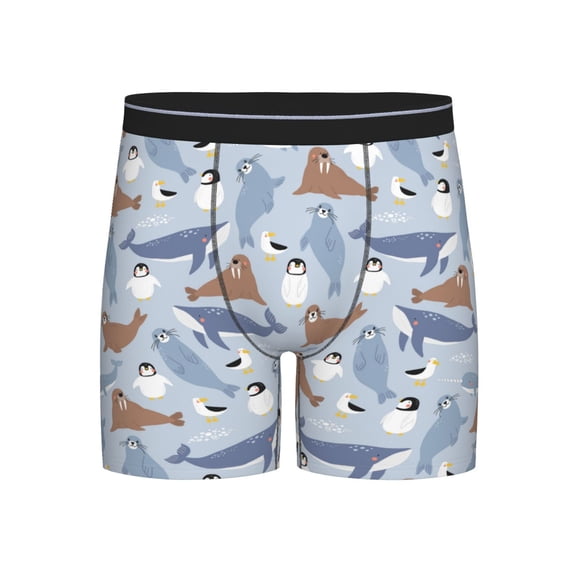 Salouo Seal Fox Seagull Whales Pattern Men's Boxer Briefs, Soft & Breathable Underwear Elastic Waistband Briefs for Men,1-Pack