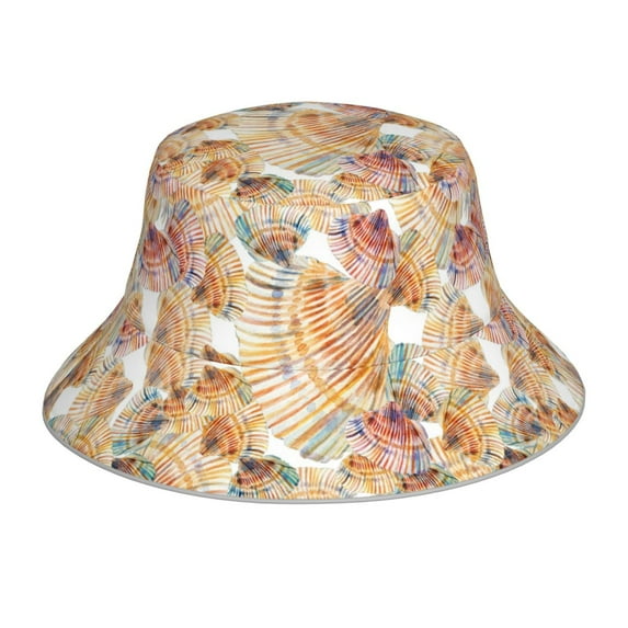 Salouo Seashells Print Unisex Bucket Hat, Outdoor Summer Beach Fishing Sun Hat Fun Outdoor Vacation Hat for Men Women Teens,Reversible Double-Side-Wear