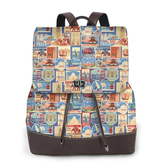 Salouo Set Of Travel Vintage Pattern PU Leather Backpack,Purse for Women Fashion Multipurpose Design Handbag Ladies Shoulder Bags Travel Backpack