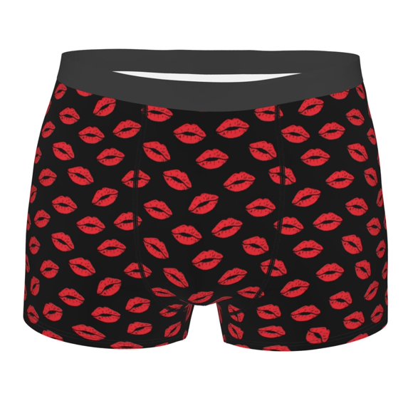 Salouo Sexy Red Lips Kiss Print Men's Boxer Briefs,Breathable Underwear Elastic Waistband Briefs for Men -Large
