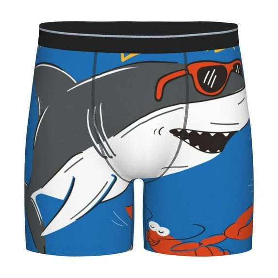 Salouo Shark With Sunglasses and Lobste Pattern Men's Boxer Briefs, Soft & Breathable Underwear Elastic Waistband Briefs for Men,1-Pack
