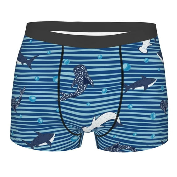 Salouo Sharks on White Blue Striped Print Men's Boxer Briefs,Breathable Underwear Elastic Waistband Briefs for Men -Medium