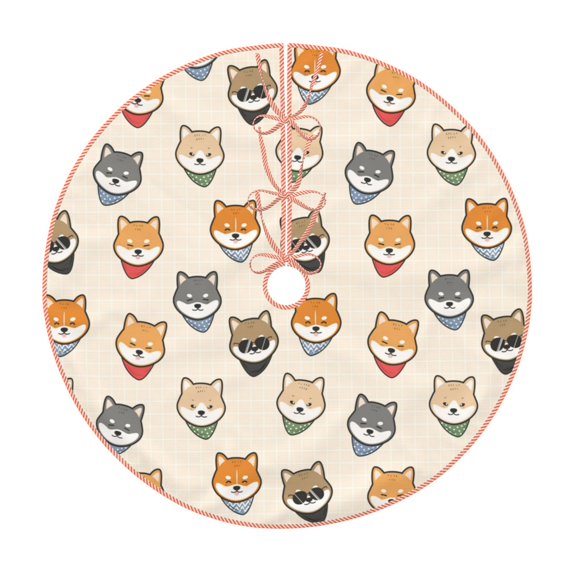 Salouo Shiba Head Face Christmas Tree Skirt 30" Farmhouse Christmas Decorations Snowman Xmas Tree Skirt Tree Mat for Holiday Party Decor