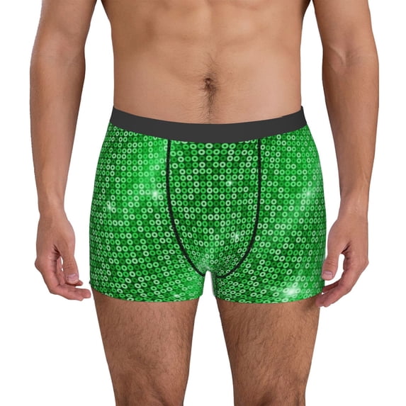 Salouo Shiny round green sequins Print Men's Boxer Briefs,Breathable Underwear Elastic Waistband Briefs for Men-Small