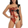 thumbnail image 1 of Salouo Silhouette Trumpet Red Art Pattern One Shoulder Ruffled One Piece Swimsuit for Women V Neck Swimwear Tummy Control Bathing Suit-Medium, 1 of 6