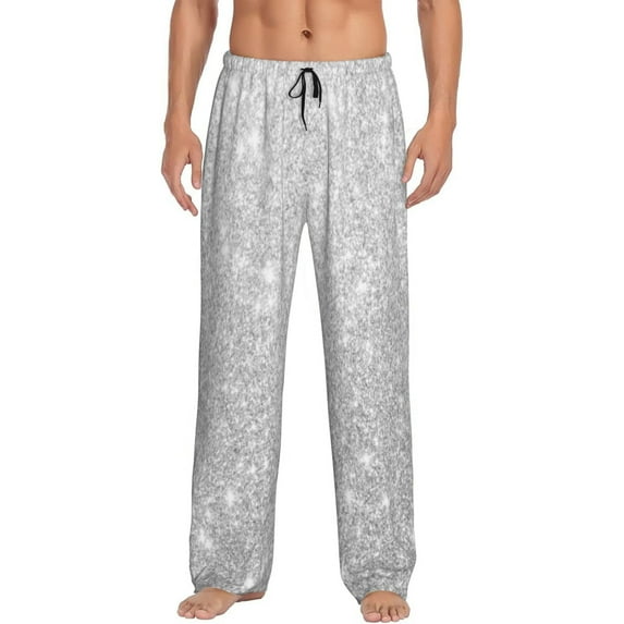 Salouo Silver Glitter Print Pajama Pants for Men, Lounge Pants Elastic Waistband Casual Men's sleepwear Loungewear Sleep Pajama Pant -X-Large