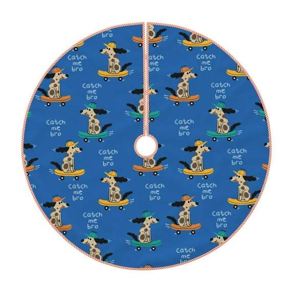 Salouo Skater Dog Christmas Tree Skirt 36" Farmhouse Christmas Decorations Snowman Xmas Tree Skirt Tree Mat for Holiday Party Decor