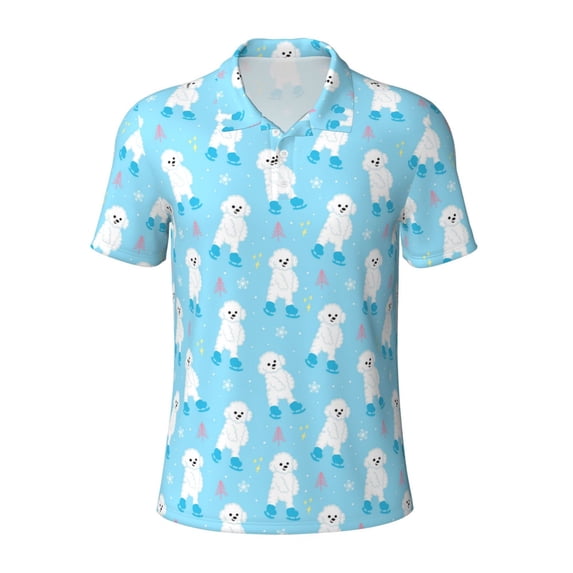 Salouo Skating Poodle Fun for Men's Short Sleeve Polo Shirts,Polo Shirts for Men Performance Short Sleeve Golf Shirt Athletic Casual Collared T-Shirt-3X-Large