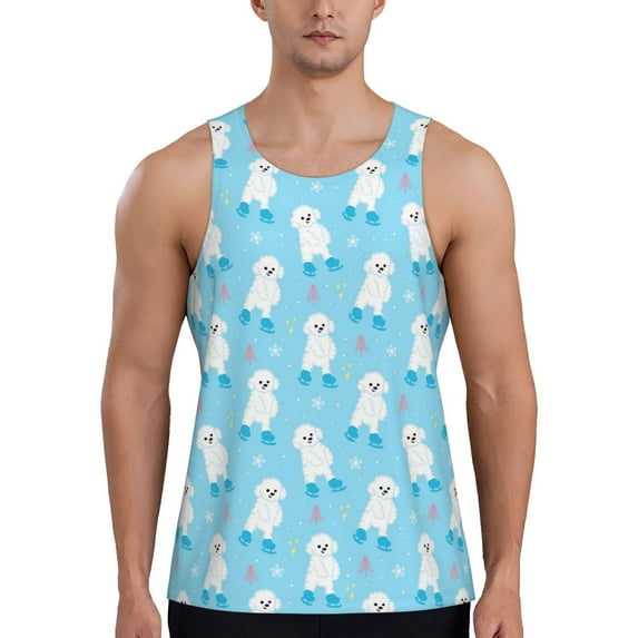 Salouo Skating Poodle Fun for Men's Tank Tops,Sleeveless Muscle Shirts for Men Quick Dry Workout Tank Top Gym Muscle Tee Fitness Bodybuilding Sleeveless T Shirt-X-Large