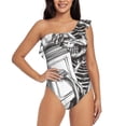 thumbnail image 1 of Salouo Skeleton Book Lover Pattern One Shoulder Ruffled One Piece Swimsuit for Women V Neck Swimwear Tummy Control Bathing Suit-Medium, 1 of 6