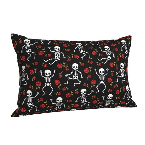 Salouo Skeleton with Roses Pattern Pillow Cases,1PC Pillow Covers with Envelope Closure Decorative Pillow Case for Bed Couch,Pillows Not Included-16"x24"