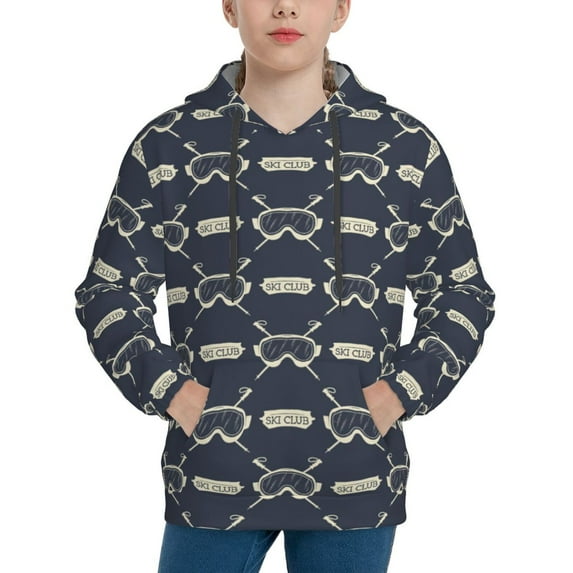 Salouo Ski Goggles Vintage Print Pattern Hoodie Sweatshirt for Youth, Fall Pullover Hoodie Sweatshirt Long-Sleeve Pullover Hooded Sweatshirt-Medium
