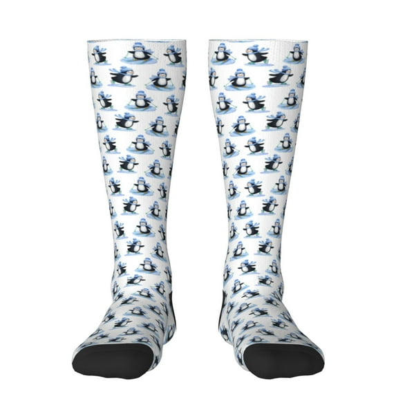 Salouo Skiing Penguin Funny Print Women's Men's Ankle Socks 1-pack Casual Athletic Socks for Unisex Adult Moisture-Wicking Socks for Daily Wear/Running/Sport