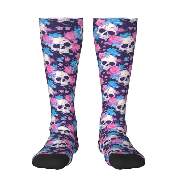 Salouo Skull Flower Blue Print Women's Men's Ankle Socks 1-pack Casual Athletic Socks for Unisex Adult Moisture-Wicking Socks for Daily Wear/Running/Sport