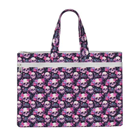 Salouo Skull Flower for Canvas Tote File Bag, Tote Bag With Zipper Business Briefcase Document Bag with Handle A4 File Organizer Laptop Bag for Travel & Work