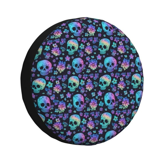 Salouo Skull flower cute Print Spare Tire Cover 14-17 inch Spare Tire Protector Universal Tough Tire Wheel Cover for Trailer SUV and Truck-16 inch