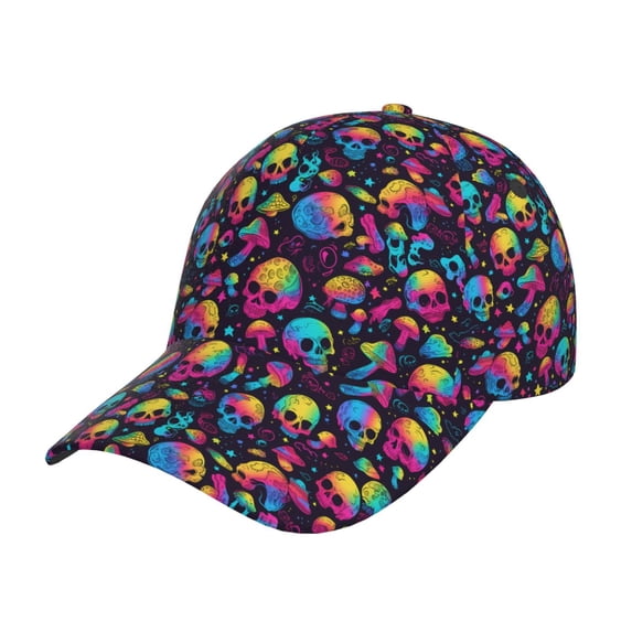 Salouo Skull rainbow color mushroom for Unisex-Adult Baseball Cap Golf Dad Hat Outdoor Cap Mountain Dad Hat Adjustable Fit Sports Hat for Men & Women