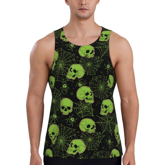 Salouo Skulls And Cobwebs for Men's Tank Tops,Sleeveless Muscle Shirts for Men Quick Dry Workout Tank Top Gym Muscle Tee Fitness Bodybuilding Sleeveless T Shirt-3X-Large