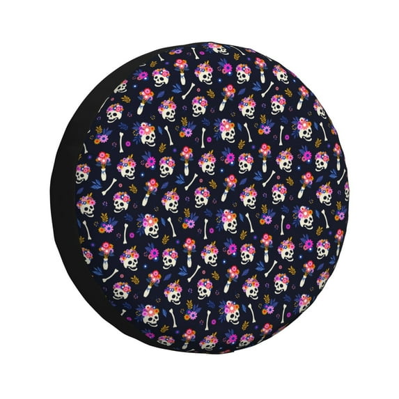 Salouo Skulls In Floral Print Spare Tire Cover 14-17 inch Spare Tire Protector Universal Tough Tire Wheel Cover for Trailer SUV and Truck-15 inch