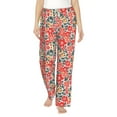 thumbnail image 1 of Salouo Small Coral Red Flowers Print Women's Pajama Pants Casual Loose Sweatpants PJs Flowy Pants Drawstring Palazzo for Women Wide Leg Pants Lounge Pajama -Small, 1 of 8