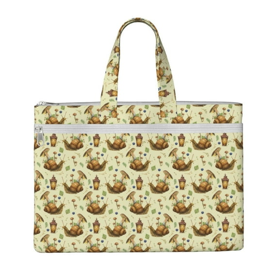 Salouo Snail With Mushrooms for Canvas Tote File Bag, Tote Bag With Zipper Business Briefcase Document Bag with Handle A4 File Organizer Laptop Bag for Travel & Work