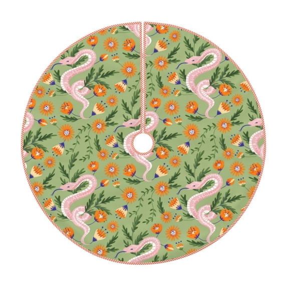 Salouo Snake And Floral Christmas Tree Skirt 48" Farmhouse Christmas Decorations Snowman Xmas Tree Skirt Tree Mat for Holiday Party Decor