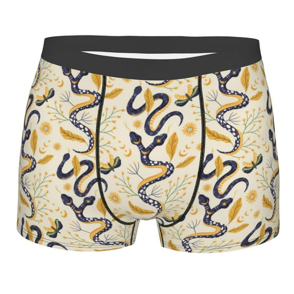 Salouo Snake And Floral Print Men's Boxer Briefs,Breathable Underwear Elastic Waistband Briefs for Men -X-Large