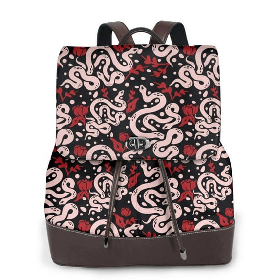 Salouo Snake And Rose Pattern PU Leather Backpack,Purse for Women Fashion Multipurpose Design Handbag Ladies Shoulder Bags Travel Backpack
