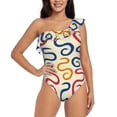 thumbnail image 1 of Salouo Snake Pattern One Shoulder Ruffled One Piece Swimsuit for Women V Neck Swimwear Tummy Control Bathing Suit-Large, 1 of 6