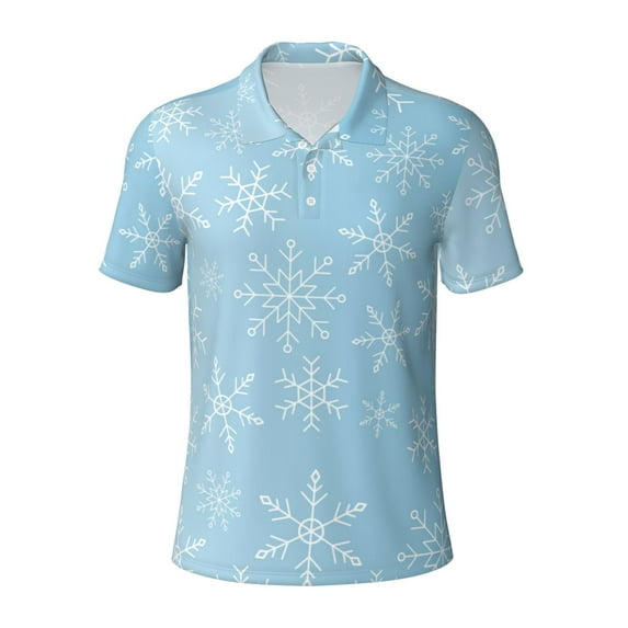 Salouo Snowflake Snowing for Men's Short Sleeve Polo Shirts,Polo Shirts for Men Performance Short Sleeve Golf Shirt Athletic Casual Collared T-Shirt-