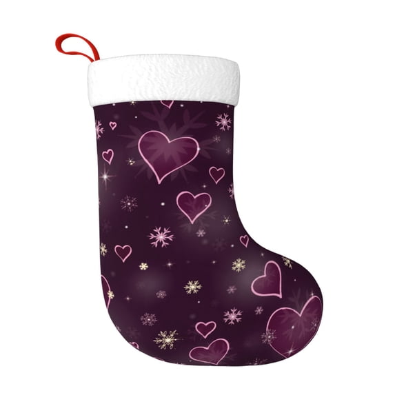 Salouo Snowflakes and Hearts Print Christmas Stockings,Large Xmas Stocking Set of 1 Holiday and Farmhouse Stocking for Christmas Holiday Party Decoration(17.7*11 Inch)
