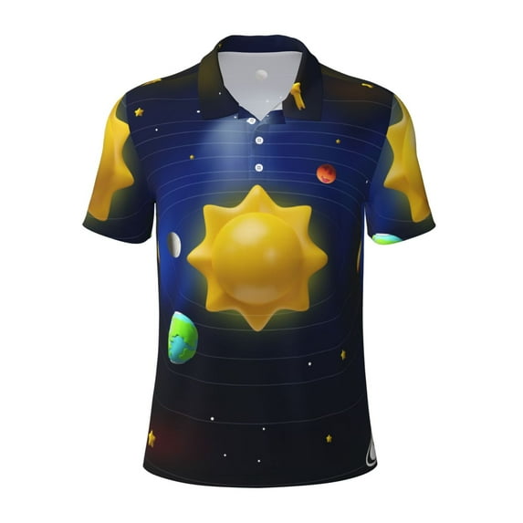 Salouo Solar System for Men's Short Sleeve Polo Shirts,Polo Shirts for Men Performance Short Sleeve Golf Shirt Athletic Casual Collared T-Shirt-Medium