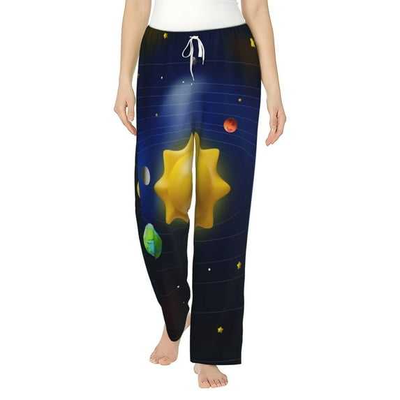 Salouo Solar System Print Women's Pajama Pants Casual Loose Sweatpants PJs Flowy Pants Drawstring Palazzo for Women Wide Leg Pants Lounge Pajama -XX-Large