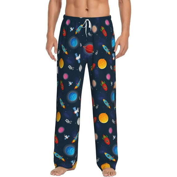 Salouo Space Cartoon Print Pajama Pants for Men, Lounge Pants Elastic Waistband Casual Men's sleepwear Loungewear Sleep Pajama Pant -XX-Large