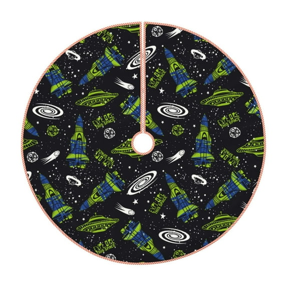 Salouo Space Rockets Christmas Tree Skirt 36" Farmhouse Christmas Decorations Snowman Xmas Tree Skirt Tree Mat for Holiday Party Decor