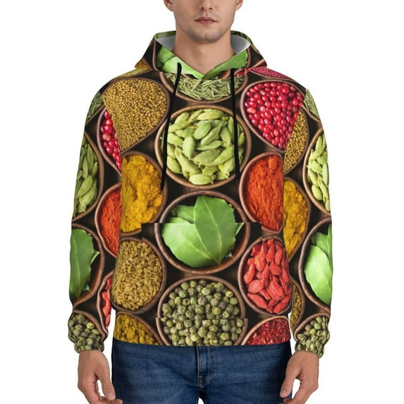 Salouo Spices And Herbs Pattern Men's Fall Hoodie Sweatshirt,Sport Hoodie with Pockets for Men Pullover Casual Hooded Sweatshirt-Medium