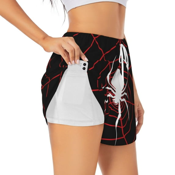 Salouo Spider On The Web Print Women's 2 in 1 Running Shorts Double-Layer Shorts Athletic Workout Gym Yoga Shorts Running Shorts for Women-XX-Large