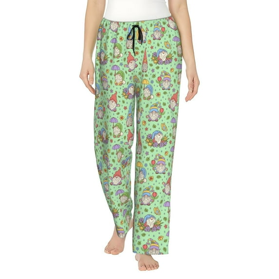 Salouo Spring Gnomes Print Women's Pajama Pants Casual Loose Sweatpants PJs Flowy Pants Drawstring Palazzo for Women Wide Leg Pants Lounge Pajama -Large