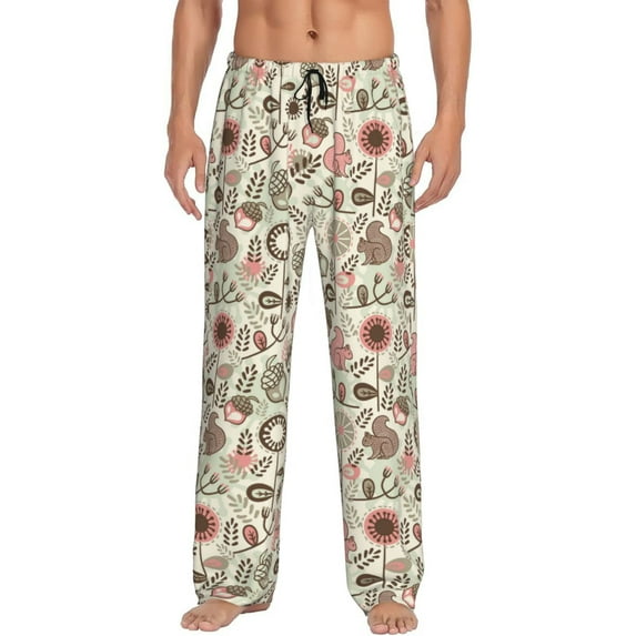Salouo Squirrel In The Forest Print Pajama Pants for Men, Lounge Pants Elastic Waistband Casual Men's sleepwear Loungewear Sleep Pajama Pant -X-Large