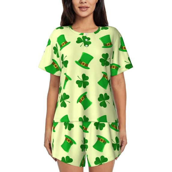 Salouo St. Patrick's Day Pattern Short-Sleeved Pajama Set for Women,Round Neck Pajamas Short Sleeve Sleepwear Set Summer Pajamas Set Lounge Sets 2-Piece Pj-XX-Large